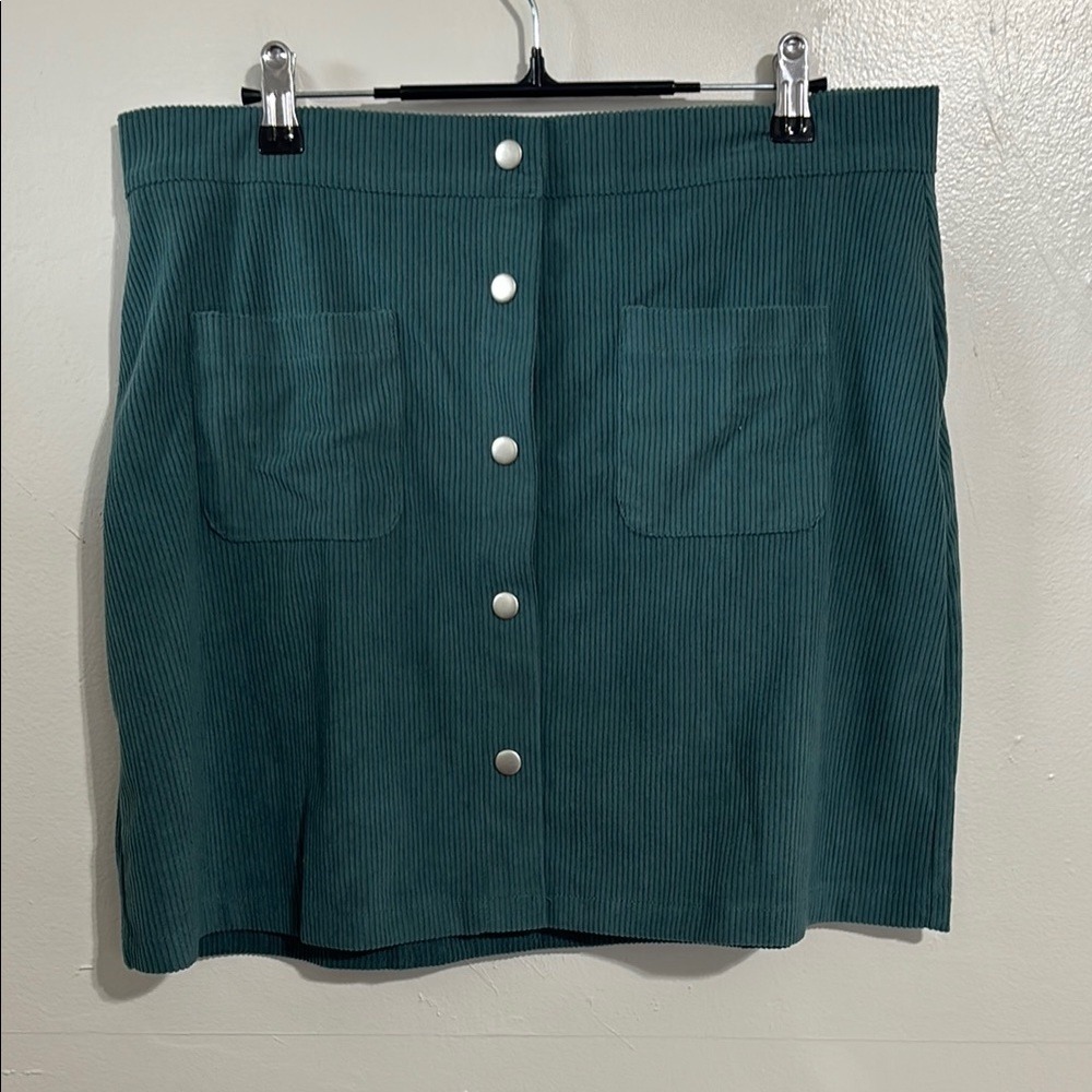 Teal Corduroy Button Front Mini Skirt‎ Pockets Casual Everyday Size Medium